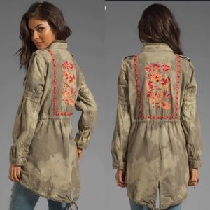 Free People Festival Anorak bleach dye floral embroidery utility jacket